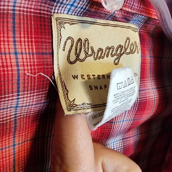 Wrangler- Mens 2XL Red Plaid Short Sleeve Pearl Snap Western Casual Shirt - Picture 6 of 7